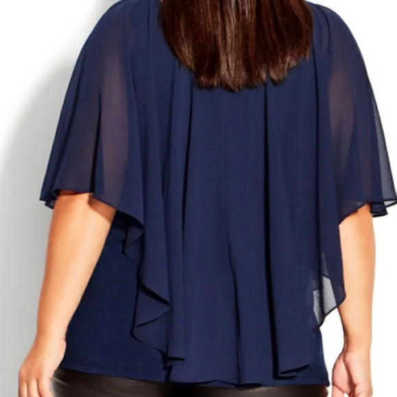 NWT Avenue Navy Overlay V-Neck Removable Tassel Necklace Blouse - Picture 4 of 9